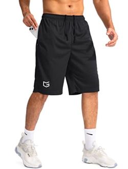 Men's Basketball Shorts with Zipper Pockets Lightweight Quick Dry 11" Long Shorts for Men Athletic Gym