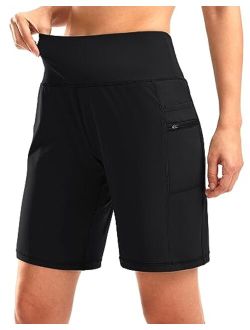 Women's High Waisted 9" Bermuda Shorts with Zipper Pockets Athletic Workout Long Shorts for Women Knee Length