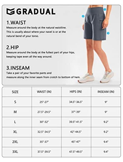 G Gradual Women's High Waisted 9" Bermuda Shorts with Zipper Pockets Athletic Workout Long Shorts for Women Knee Length