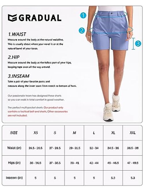 G Gradual Women's Hiking Golf Cargo Shorts 5" with 7 Pockets Quick Dry Light Weight Outdoor Summer Shorts for Women