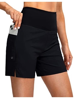 Women's 5" High Waisted Swim Board Shorts with Phone Pockets UPF 50  Quick Dry Beach Shorts for Women with Liner