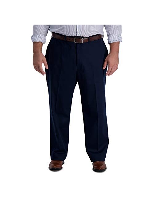 Haggar Men's Iron Free Premium Khaki Classic Fit Flat Front Expandable Waist Casual Pant Regular and Big & Tall Sizes