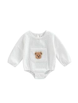 Douhoow Cute Baby Sweatshirt Romper Waffle Knit Baby Clothes Infant Girl Boy Fall Winter Outfits