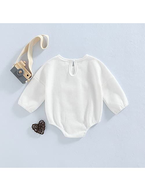 Douhoow Cute Baby Sweatshirt Romper Waffle Knit Baby Clothes Infant Girl Boy Fall Winter Outfits
