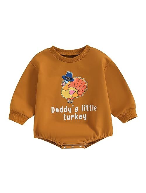 Karuedoo Baby Boy Girl Thanksgiving Outfit Turkey Sweatshirt Romper Oversized Crewneck Onesie Long Sleeve Outfit Fall Clothes