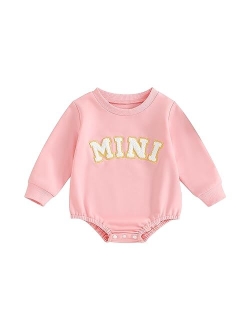 Molgkyo Newborn Baby Girl Clothes Long Sleeve Letter Print Sweatshirt Romper Oversized Bubble Onesie Fall Winter Clothes
