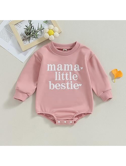 Molgkyo Newborn Baby Girl Clothes Long Sleeve Letter Print Sweatshirt Romper Oversized Bubble Onesie Fall Winter Clothes