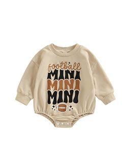 Karuedoo Baby Boy Girl Football Sweatshirt Bubble Romper Oversized Sweater Onesie Long Sleeve Bodysuit Outfit Fall Clothes