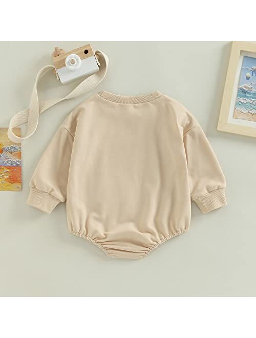 Karuedoo Baby Boy Girl Football Sweatshirt Bubble Romper Oversized Sweater Onesie Long Sleeve Bodysuit Outfit Fall Clothes