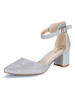 Women's IN2 Pedazo Dress Shoes Low Block Heels Comfortable Chunky Closed Toe Ankle Strap Wedding Pumps