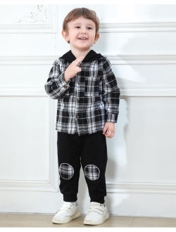 Tinypainter Kid Toddler Boy Clothes Flannel Plaid Hoodied Tops +Casual Pants Boys Fall Winter Outfits 1-5T