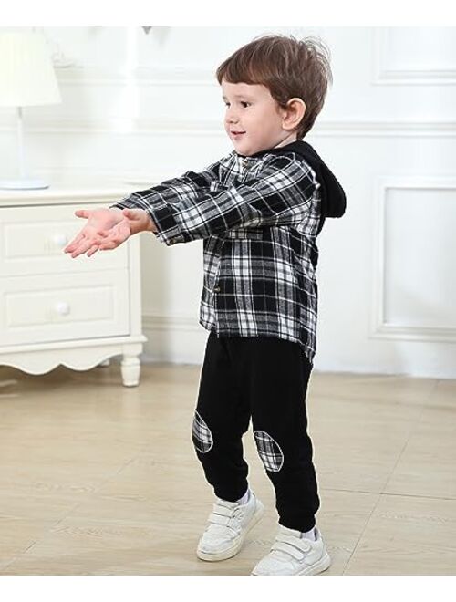 Tinypainter Kid Toddler Boy Clothes Flannel Plaid Hoodied Tops +Casual Pants Boys Fall Winter Outfits 1-5T