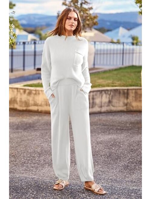 PRETTYGARDEN Women's Fall 2 Piece Sweater Set Casual Pullover Top High Waisted Sweatpants Tracksuit Lounge Outfits
