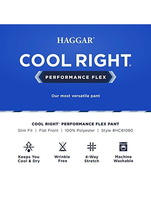 HAGGAR Men's Cool Right Performance Flex Solid Slim Fit Flat Front Pant