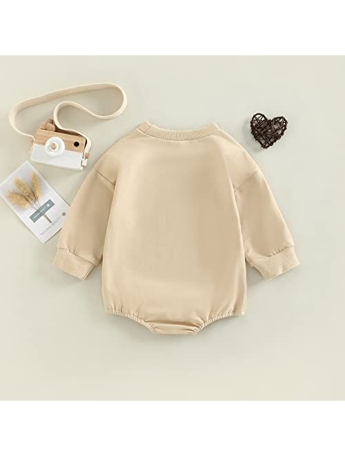 Amiblvowa Newborn Baby Girl Boy Sweatshirt Romper Crewneck Oversized Long Sleeve Floral One Piece Outfits Fall Winter Clothes