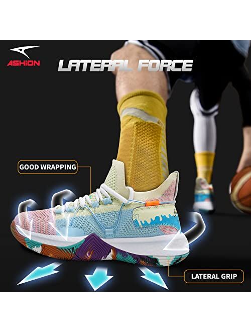 ASHION Mens Basketball Shoes Arch Support Basketball Sneakers Anti Slip Cushion Sports Shoes for Running Walking Training