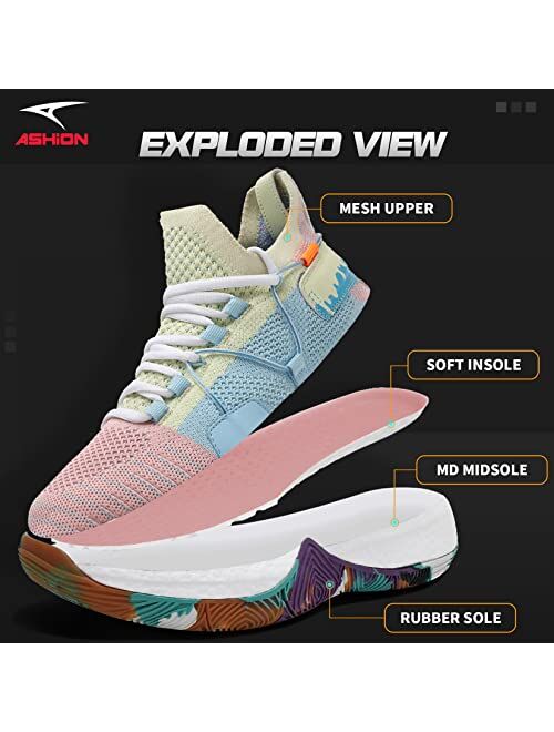 ASHION Mens Basketball Shoes Arch Support Basketball Sneakers Anti Slip Cushion Sports Shoes for Running Walking Training