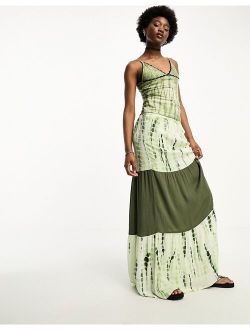 pleated maxi skirt in khaki tie dye - part of a set