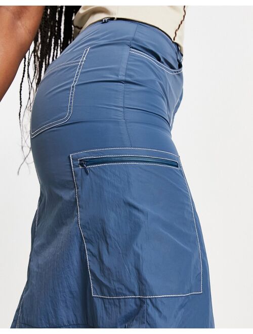 Daisy Street Y2K midi cargo skirt in navy