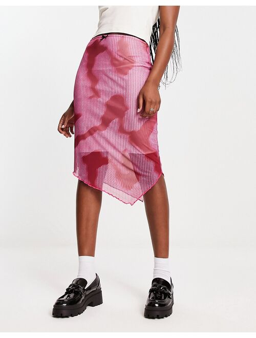Daisy Street asymmetric midi skirt in pink print