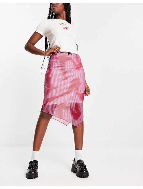 Daisy Street asymmetric midi skirt in pink print