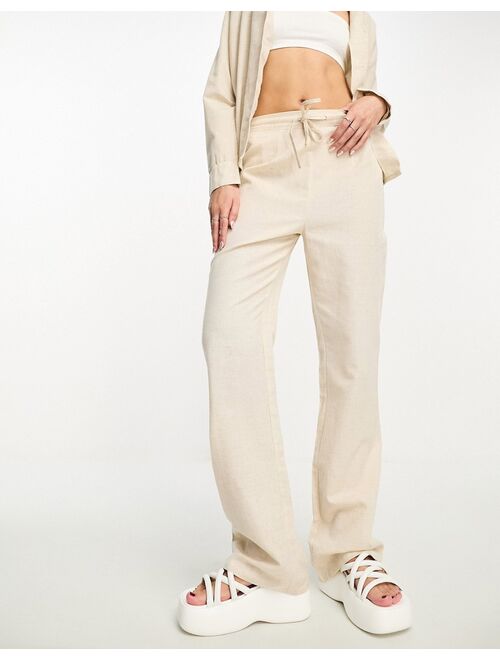 Daisy Street linen look relaxed pants in stone - part of a set