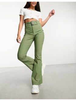 high waisted bengaline pants with belt in sage - part of a set