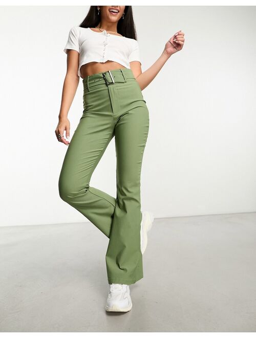 Daisy Street high waisted bengaline pants with belt in sage - part of a set