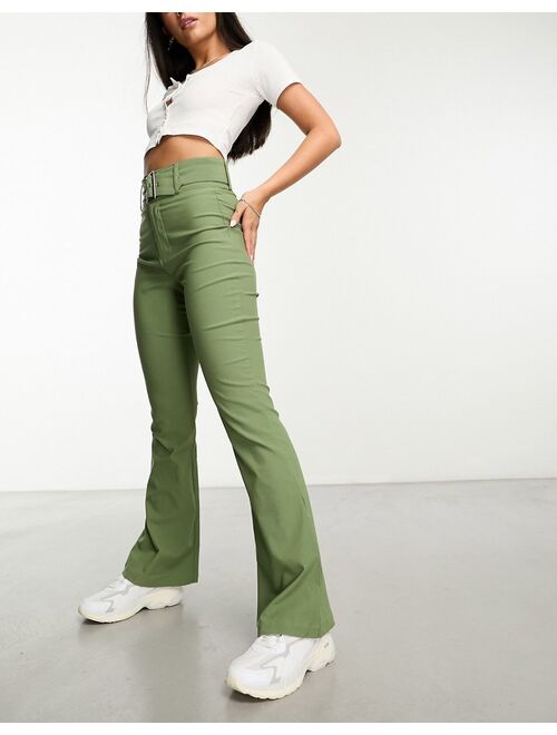Daisy Street high waisted bengaline pants with belt in sage - part of a set