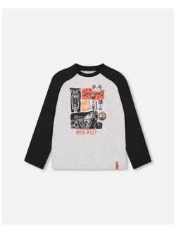 Boy Raglan Jersey T-Shirt With Print Grey Mix - Child