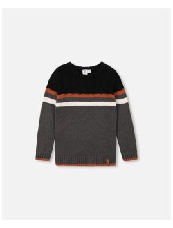 Boy Color Block Cable Sweater Grey - Child