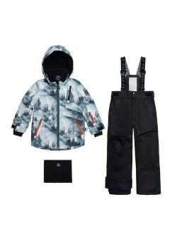 Boy Two Piece Snowsuit Black With Forest Print - Child