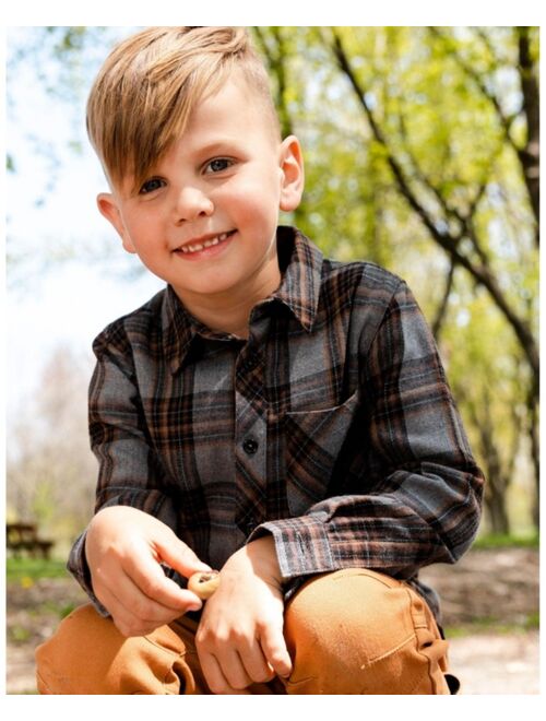 DEUX PAR DEUX Boy Flannel Shirt Grey And Caramel Plaid - Toddler|Child