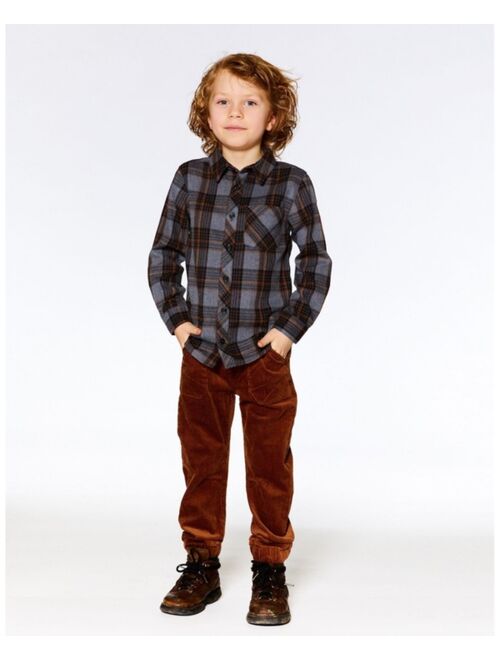 DEUX PAR DEUX Boy Flannel Shirt Grey And Caramel Plaid - Toddler|Child