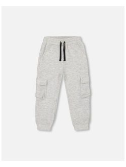 Boy Neoprene Sweatpants With Cargo Pockets Light Grey Mix - Child