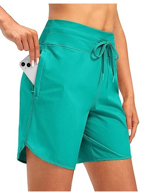 G Gradual Women's 7" Quick Dry High Waisted Swim Board Shorts with Zipper Pockets UPF 50+ Beach Shorts for Women with Liner