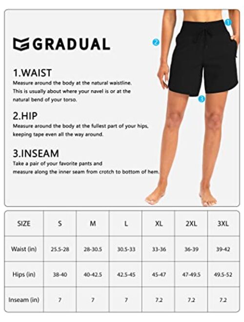 G Gradual Women's 7" Quick Dry High Waisted Swim Board Shorts with Zipper Pockets UPF 50+ Beach Shorts for Women with Liner