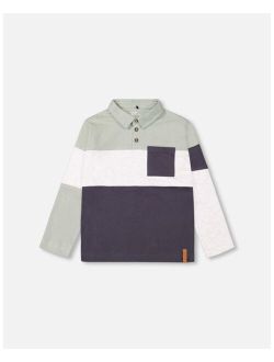 Boy Color Block Jersey Polo Top Sage Green, Oatmeal And Grey - Toddler|Child