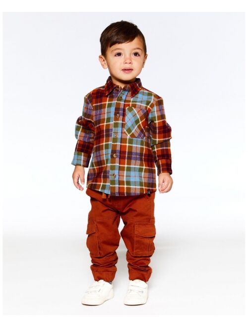 DEUX PAR DEUX Boy Flannel Shirt Orange And Blue Plaid - Toddler|Child