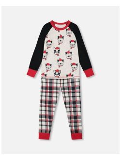 Boy Organic Cotton Printed Dogs Two Piece Top and Pant Pajama Set Oatmeal Mix - Child