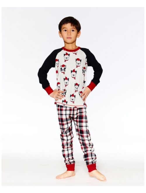 DEUX PAR DEUX Boy Organic Cotton Printed Dogs Two Piece Top and Pant Pajama Set Oatmeal Mix - Child