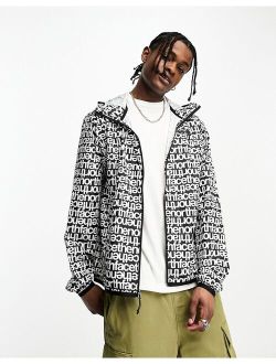 Cyclone zip-up all over print wind hoodie in black and white