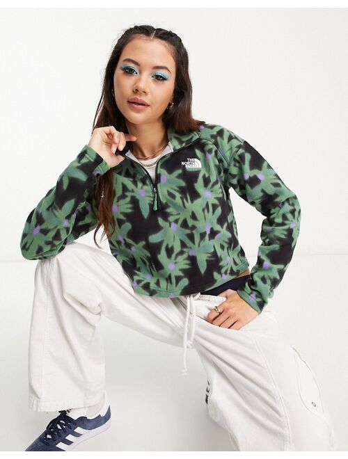 The North Face Glacier 1/4 zip cropped fleece in green flower print Exclusive to ASOS