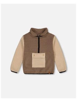 Boy Sherpa Half Zip Pullover Sweater Caramel - Toddler|Child