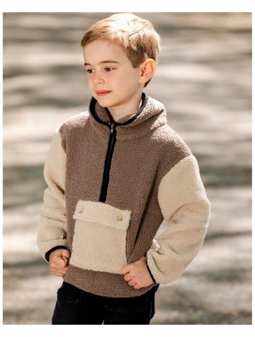 DEUX PAR DEUX Boy Sherpa Half Zip Pullover Sweater Caramel - Toddler|Child