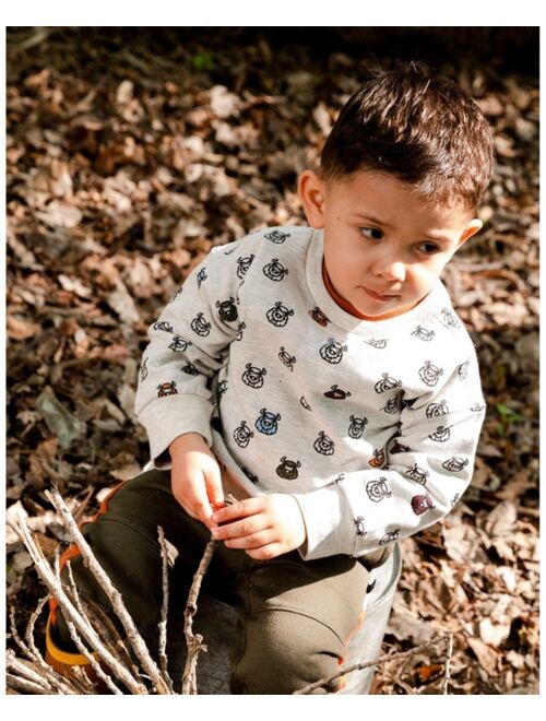 DEUX PAR DEUX Boy Allover Buffalo Printed Sweatshirt Oatmeal Mix - Toddler|Child