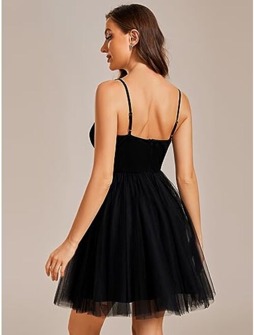 Ever-Pretty Women's Sexy Tulle Spaghetti Strap A Line Pleated Summer Homecoming Dress 01930