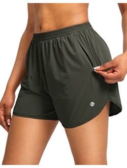 Women's Running Shorts with Zipper Pockets Quick Dry Athletic Workout Gym 3" Shorts for Women with Comfy Liner