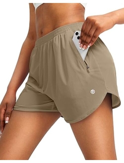 Women's Running Shorts with Zipper Pockets Quick Dry Athletic Workout Gym 3" Shorts for Women with Comfy Liner