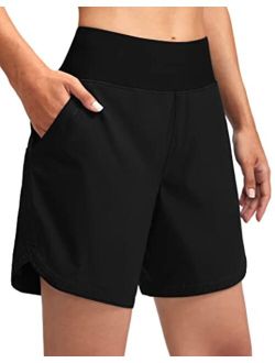 Women's 7" Quick Dry Swim Board Shorts Swimming Bottoms High Waisted Beach Shorts for Women with Liner Pockets